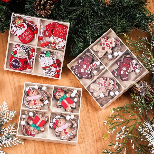 Zestaw świątecznych ozdób drewnianych GINGERBREAD, 12 szt
