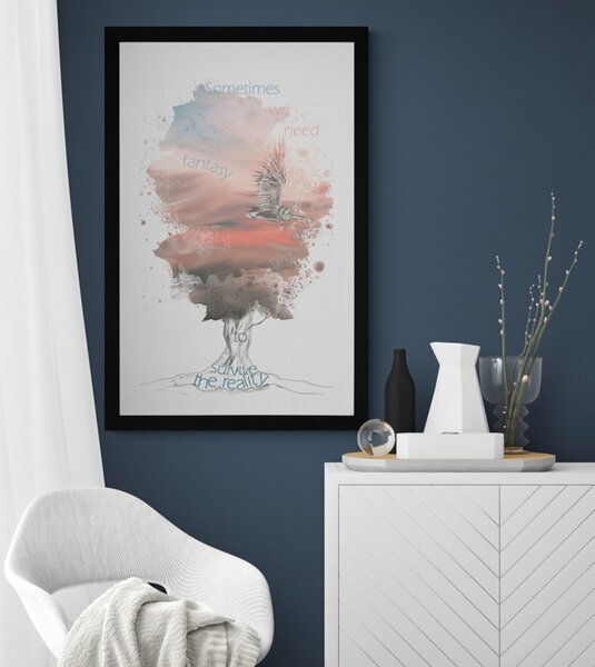 Plakat passepartout motywacyjny cytat o fantazji