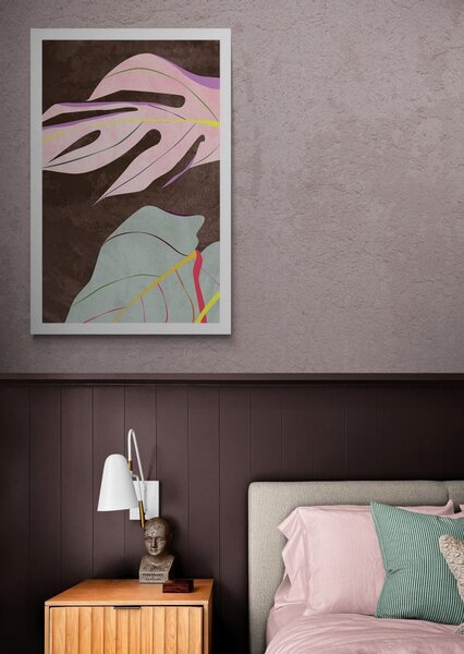 Plakat elegancka monstera na brązowym tle