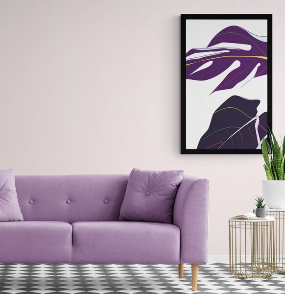 Plakat fioletowe liście monstery