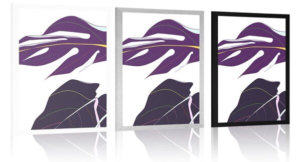 Plakat fioletowe liście monstery