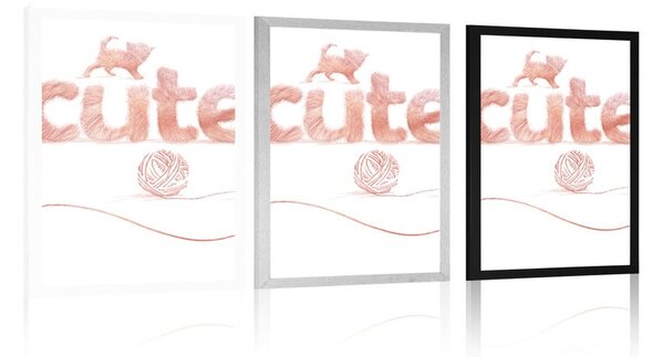 Plakat kot z napisem Cute