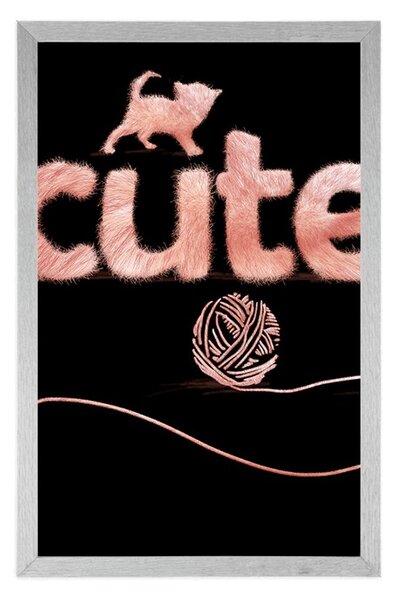 Plakat kot z kłębkiem i napisem Cute