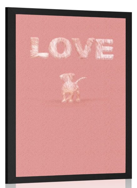 Plakat pies z napisem Love na różowo