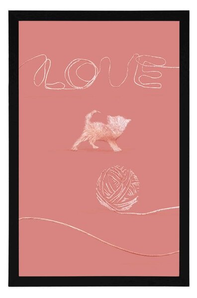 Plakat kot z kłębkiem i napisem Love