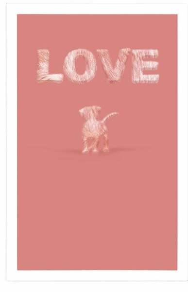 Plakat pies z napisem Love na różowo