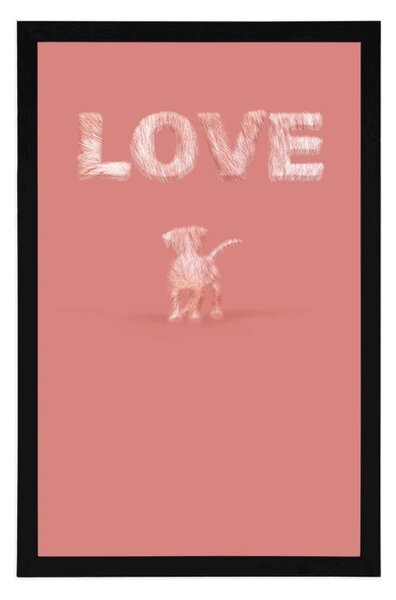 Plakat pies z napisem Love na różowo