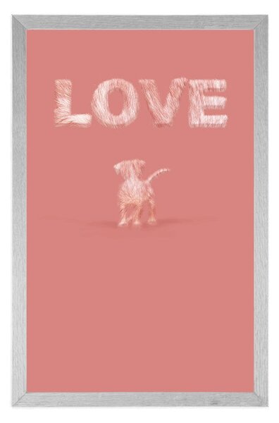 Plakat pies z napisem Love na różowo