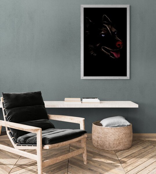 Plakat wilk w nocnym krajobrazie