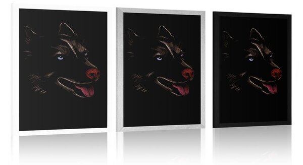 Plakat wilk w nocnym krajobrazie