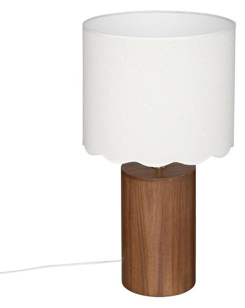 Lampa stołowa z białym abażurem VANIA, drewniana podstawa, Ø 28 cm