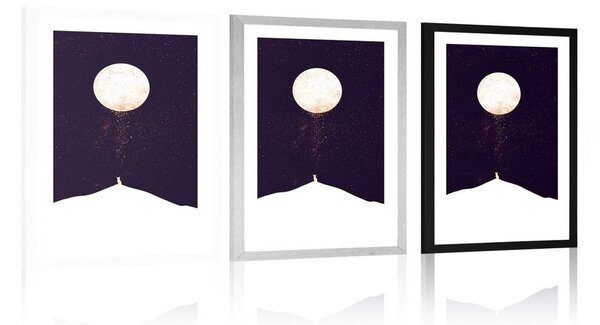 Plakat passepartout zwierzę pod pełnią księżyca