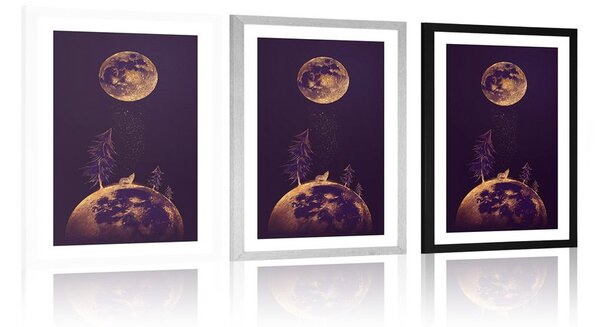 Plakat passepartout tajemniczy las w królestwie planet