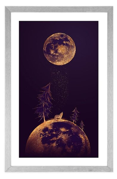 Plakat passepartout tajemniczy las w królestwie planet