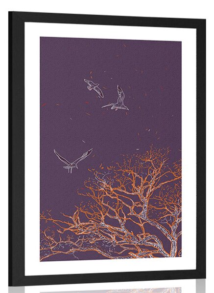 Plakat passepartout lot ptaków nad drzewem