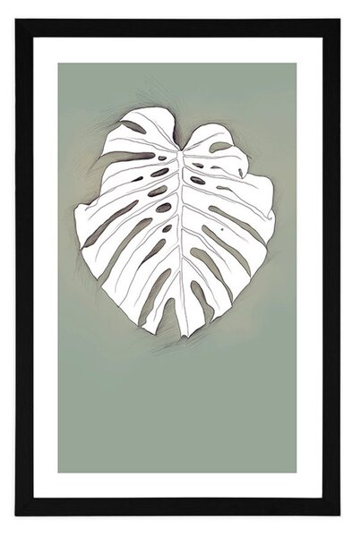 Plakat passepartout monstera na zielonym tle