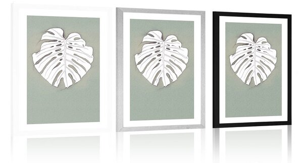 Plakat passepartout monstera na zielonym tle