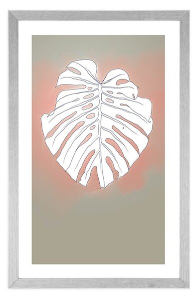 Plakat passepartout linia liści monstery