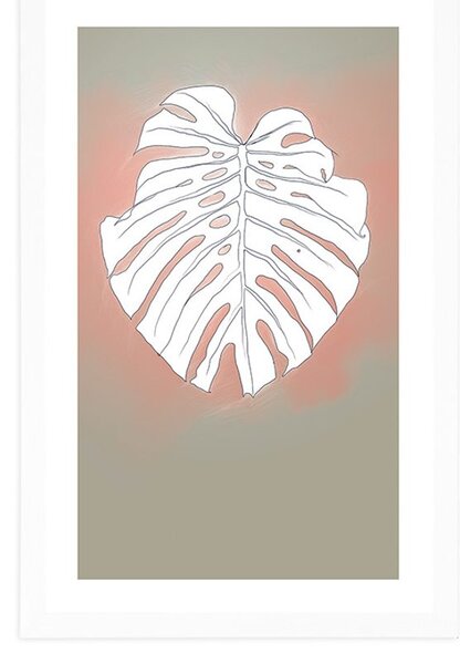 Plakat passepartout linia liści monstery