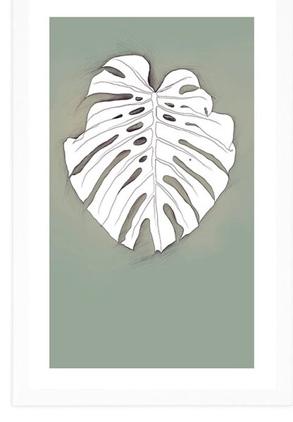 Plakat passepartout monstera na zielonym tle