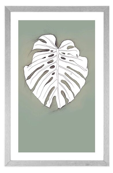 Plakat passepartout monstera na zielonym tle