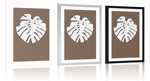 Plakat passepartout liść na brązowym tle