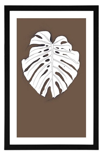 Plakat passepartout liść na brązowym tle