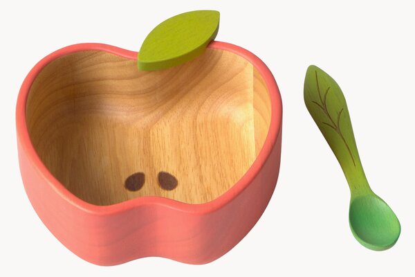 Komplet ręcznie wykonanej miseczki z łyżką Pepa the Apple, 2 elem