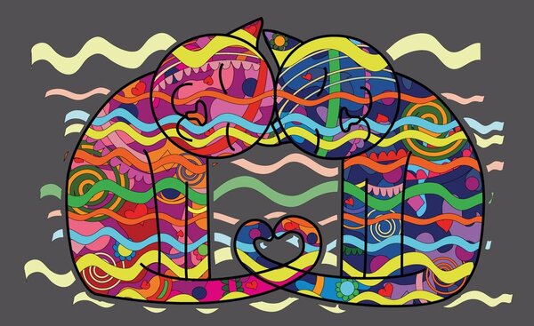 Tapeta zakochane koty w pop art stylu