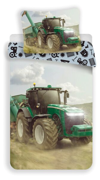 Dziecięca pościel bawełniana Traktor green, 140 x 200 cm, 70 x 90 cm