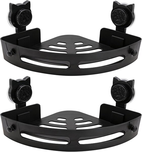 Narożna półka pod prysznic 2-pack, 2 przyssawki, półka samoprzylepna, tworzywo, do łazienki, czarna