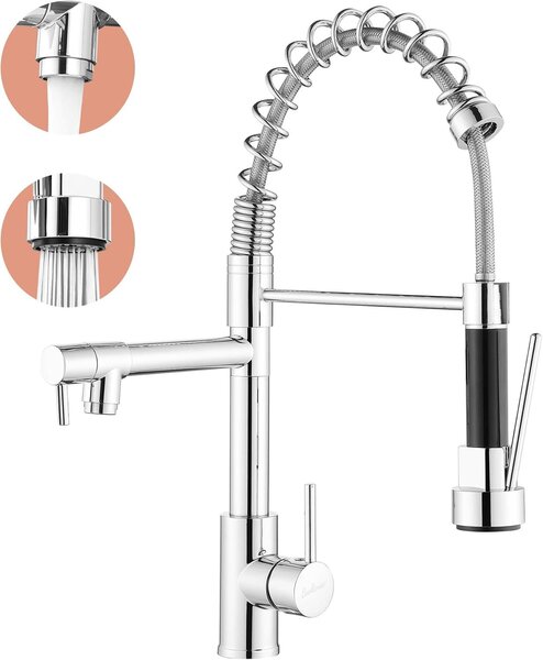 Bateria kuchenna, wyciągana wylewka, chrom, obrotowa 360°, stal nierdzewna, do kuchni