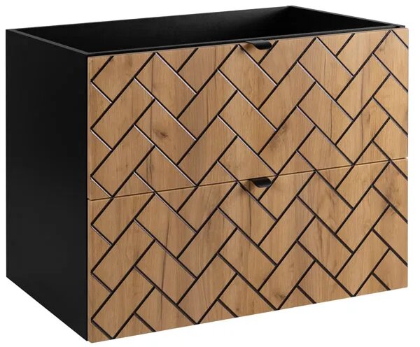 Nowoczesna szafka pod umywalkę z 2 szufladami 80 cm czarny + dąb craft złoty Z5-P39