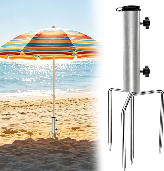 Stojak na parasol 4 śledzie, stal ocynkowana, regulowany uchwyt, na plażę