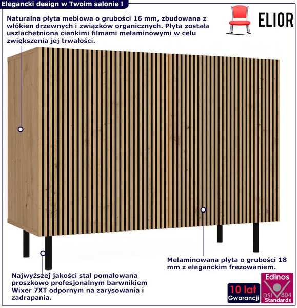 Nowoczesna komoda lamelowa do salonu dąb artisan - Frea 4X