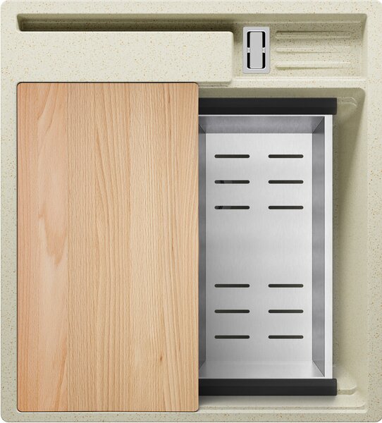 Zlewozmywak kuchenny granitowy jednokomorowy bez ociekacza i miejscem na akcesoria i deskę Oslo 50 Pocket Multilevel + GRATIS