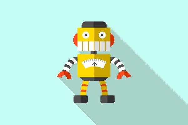 Obraz żółty robot na niebieskim tle