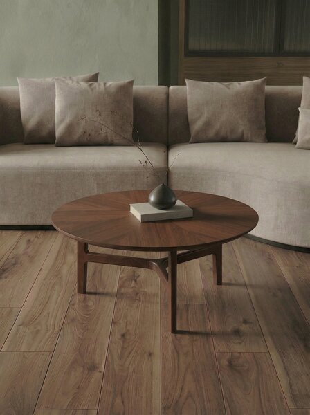 BELLUNO Orzech Naturalny (Ciemny Brąz) - DREWNIANY STOLIK KAWOWY Ø65 cm OKRĄGŁY MODERN CLASSIC