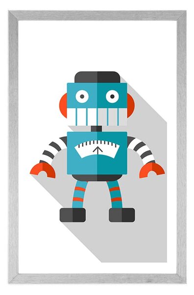 Plakat z passe-partout niebieski robot na białym tle