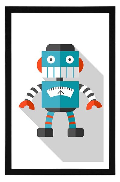 Plakat z passe-partout niebieski robot na białym tle