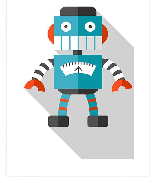 Plakat z passe-partout niebieski robot na białym tle