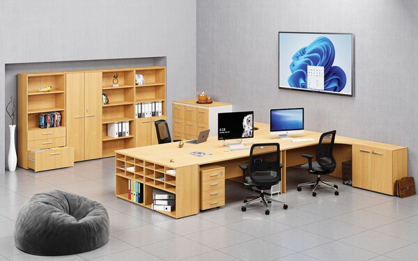 Szafa ubraniowa biurowa PRIMO WOOD, 3 półki, drążek do szafy, 800 x 500 x 1781 mm, buk