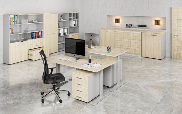 Szafa biurowa z drzwiami niskimi PRIMO GRAY, 800 x 500 x 1781 mm, szary/dąb naturalny