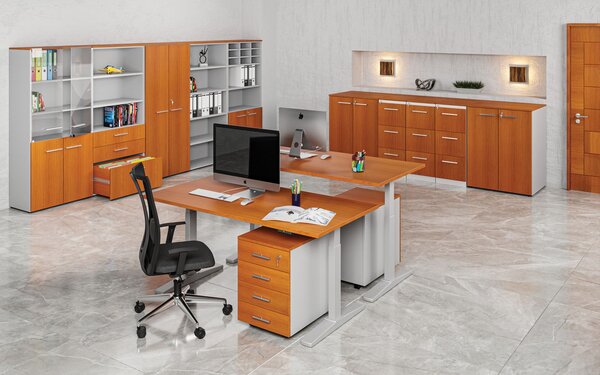 Szafa biurowa pół-drzwi PRIMO GRAY, 800 x 500 x 1781 mm, szary/czereśnia