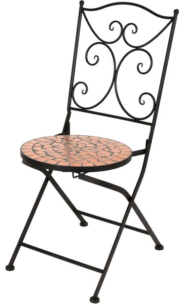 Metalowe krzesło balkonowe z mozaiką i ozdobnym oparciem