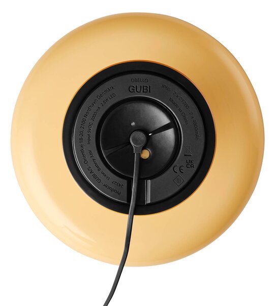 GUBI Gubi lampa stołowa LED Obello, delikatny żółty, IP44, szkło możliwość ściemniania, żółty / pomarańczowy, salon / jadalnia, szkło, design
