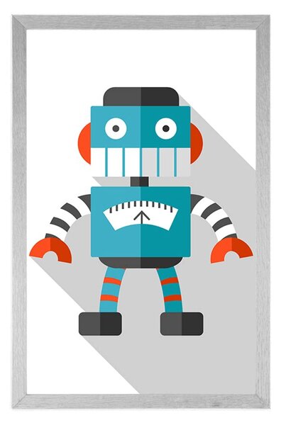 Plakat niebieski robot na białym tle