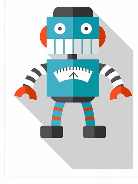Plakat niebieski robot na białym tle