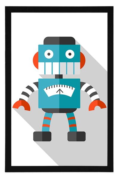 Plakat niebieski robot na białym tle