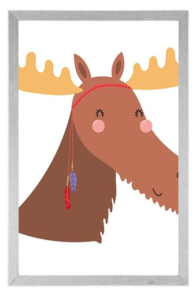 Plakat uroczy renifer z indyjskimi piórami
